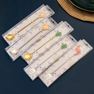 Juego de cucharas chapadas en oro y tenedor, caja de regalo de acero inoxidable 304, exquisita cuchara de café con mango largo, flor de cerezo, Star Des - Product Image 6