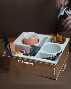 Bandeja Impermeable de Bambú para Sofá con Soporte Giratorio para Teléfono, para Cocina y Baño, Organizador de Bebidas, Aperitivos y Control Remoto - Product Image 3