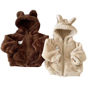 Autumn Waterproof Breathable Eco-Friendly Baby Boy and Girl Hooded <b>Bear</b> Ear Solid Mixed Filling Worsted Plush Coat <b>Cute</b> Children - Product Image 2