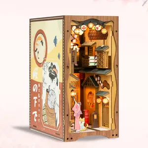 Cutebee DIY Buku Nook Rak Buku Bongkar Pasang 3D Kayu Puzzle Gaya Jepang Rumah Boneka