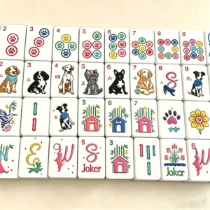 Fichas de Mahjong Portátiles de Lujo Americanas Personalizadas con Diseño de Cachorros en Azul y Blanco, con Arte de Raza Canina Personalizado para Entretenimiento - Product Image 2