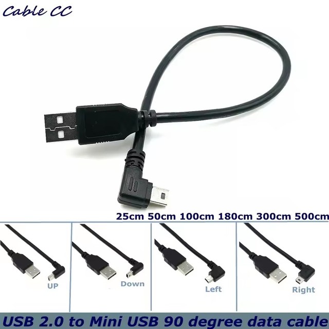 USB 2.0 Male to Mini USB B Type 5pin 90 Degree Up & Down & Left & Right Angled Male Data Cable 0.25m/0.5m