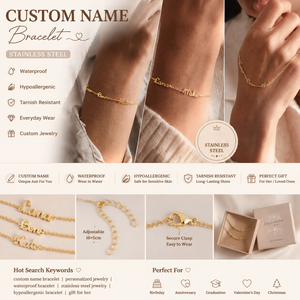 Bracciale Personalizzato in <span class=keywords><strong>Acciaio</strong></span> Inossidabile Placcato Oro 18K Minimalista con Nomi Multipli Gioiello Personalizzato Regalo per Donne - Product Image 1