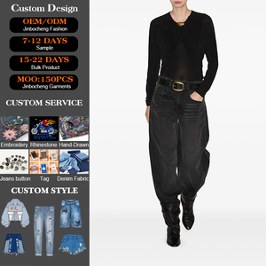 Custom <strong>Label</strong> High Waist Black Classic Laser Wash Breathable Sexy Rivet Straight-leg Denim <strong>Jeans</strong> Women - Product Image 1