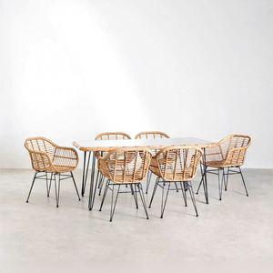 Ensemble de table et chaises de salle à manger commerciales en métal, style minimaliste moderne, avec six chaises en fer, pour usage extérieur, taille personnalisable - Product Image 1