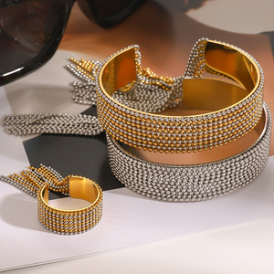 PVD Gold Open Adjustable Fringe Chain Tassel Cuff <b>Bangle</b> Bracelet & Ring <b>Set</b> for Women | Waterproof, Hypoallergenic & Non-Fading - Product Image 5