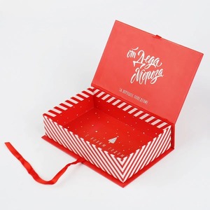 Red Christmas <b>Magnetic</b> Gift <b>Box</b>, Book Style Folding <b>Box</b> with Ribbon for Holiday Presents - Product Image 4