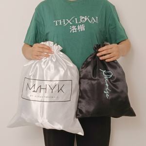 Tailles personnalisées Grands sacs d'emballage cadeau en satin Pochettes en soie pour perruques Paquet de cheveux Sac à cordon avec logo - Product Image 5