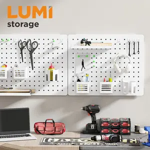 Pegboard PB-002-W Steel Garage Wall Mount Pegboard Metal Display Wall Peg Board Shelf With Storage Hook Organizer Kits