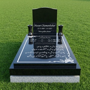 Monument funéraire moderne de style américain en marbre noir indien, avec vases, pour cimetière - Prix compétitifs - Product Image 1