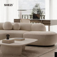 SHEZI Modern beyaz kumaş yuvarlak koltuk takımı Boucle yarı dairesel kavisli otel Villa daire oturma odası için