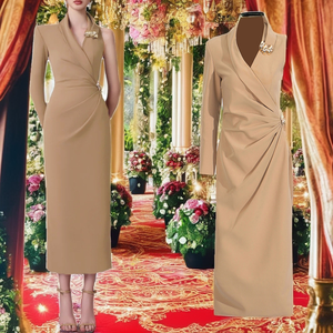 OUDINA Elegante Vestido Largo Liso para <span class=keywords><strong>Mujer</strong></span> Nuevo Cuello en V Manga Única <span class=keywords><strong>Cortavientos</strong></span> Tridimensional Efecto Trenzado Oficina Formal - Product Image 3