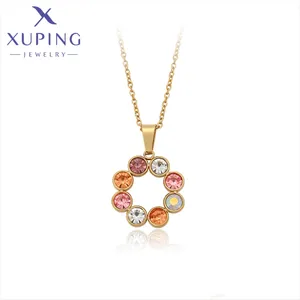 T000866720 Xuping jewelry fashion jewelry elegant gift lively multicolored round zircon hoop 24K color stainless steel necklace