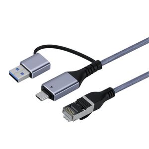 2 in 1 USB a/usb C ไปยังสายอีเทอร์เน็ต6.6FT ประเภท C เพื่อ RJ45 Gigabit LAN Network CORD อลูมิเนียม USB 3.0 Plug & Play แล็ปท็อป - Product Image 1