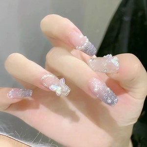 24 faux ongles argentés scintillants à presser, couvrance totale, pour pose DIY - Product Image 1