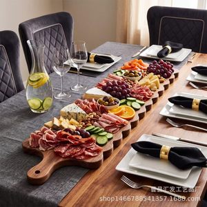 Tabla de cortar rectangular de madera de acacia con asa, bandeja multiusos para servir queso y embutidos - Product Image 1
