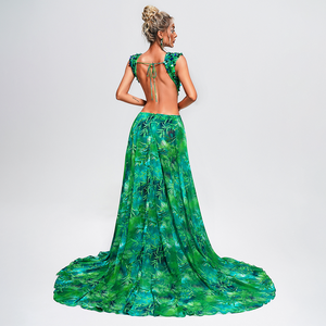 Da donna Sexy con scollo a V alto e spacco verde senza schienale <span class=keywords><strong>tropicale</strong></span> da spiaggia Maxi abito - Product Image 3