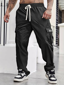 Men's Corduroy <strong>Pants</strong> Elastic Waist Drawstring <strong>Harem</strong> <strong>Pants</strong> Fashion Loose Casual Long Trousers With 4 Pockets Straight Sweatpants - Product Image 6