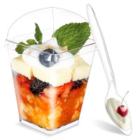 5oz Transparent PS Pudding Parfait Apéritif Party Supply Tasse à dessert transparente avec couvercle et cuillère