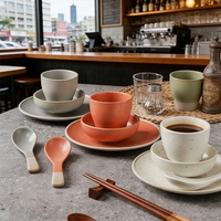 Nouveauté : Ensemble de vaisselle en céramique de style vintage en poterie grossière pour la maison et les restaurants – Bols, assiettes, tasses et cuillères en porcelaine