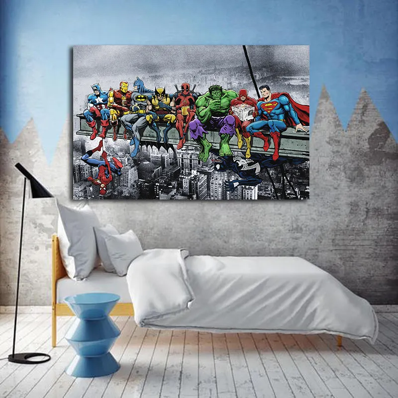 Superheros Marvel DC Comics Skyscraper Pop Hot New Top Art Print Poster Canvas Painting Wall Picture Home Decor