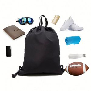 Whosale Nylon Sports Gym <b>Backpack</b> Zipper Recycled Black Polyester 210d Drawstring <b>Backpack</b> for Men Women - Product Image 4