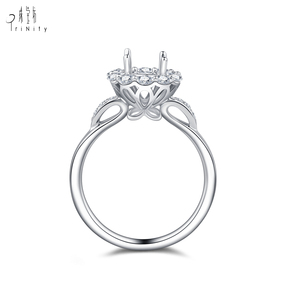 Anillo de compromiso de oro blanco macizo de 18 quilates con diseño floral, nuevo y popular, con diamante natural real y engaste semimontado para mujer. - Product Image 3