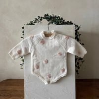 Vêtements en tricot pour bébés nouveau-nés, pulls pour filles avec broderie florale, 100% coton, vêtements en tricot pour bébés nouveau-nés, fabricant