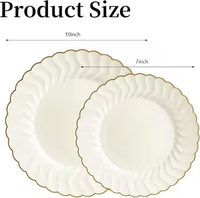 Assiettes jetables élégantes au design moderne, en plastique ivoire festonné avec bord doré, sans BPA, pour dîner et dessert, idéales pour fêtes et mariages
