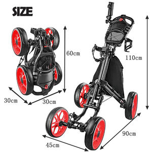 Chariot de golf à pousser et à tirer, dernier design, en alliage d'aluminium, 4 roues, avec porte-parapluie - Product Image 3