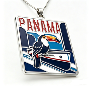 Collier pendentif émaillé Panama Toucan Canal du Panama - Plaqué argent, souvenir de voyage d'Amérique centrale, Fête des Pères, Remise de diplôme - Product Image 3