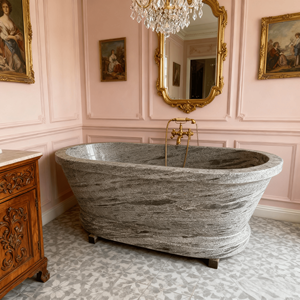 Installazione di una Vasca da Bagno Freestanding su Misura in Marmo Naturale Puro per un Bagno di Villa Privata - Product Image 4