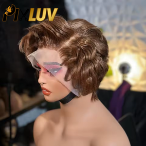Pelucas cortas bob al por mayor de cabello humano, pelucas frontales de encaje sin pegamento, pelucas rizadas de cabello humano para mujeres afroamericanas, cabello virgen. - Product Image 2