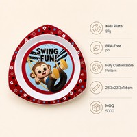 Prix d'usine, vente en gros, assiettes à dîner imprimées en 3D avec motif de dessin animé triangulaire, ensemble d'assiettes pour enfants, réutilisables, portables, en PP, sans danger pour les aliments, pour l'école