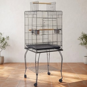 Jaula de Alambre Metálico Elegante con Estante de Almacenamiento y Ruedas Giratorias XL, Jaula de Vuelo para Loros, Jaula para <span class=keywords><strong>Aves</strong></span> Resistente para Guacamayos - Product Image 1