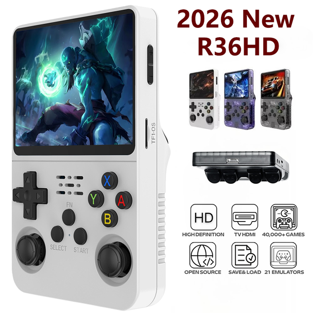 LR 2026 New Model R36HD 3.5-inch HD Color Display IPS Screen Handheld Game Console Wi-Fi Built-in 18000 Games 640x480 Resolution