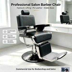 Fauteuil de barbier vintage robuste, inclinable hydrauliquement, pivotant à 360°, en cuir PU, avec repose-pieds, pour hommes, salon de coiffure, rasage - Product Image 6