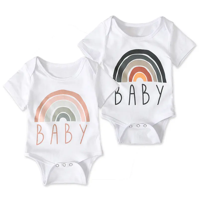 Summer Rainbow Baby Bodysuit Newborn Short Sleeve Letter Print Boys Girls Rompers Toddler Casual Jumpsuits Onesie Kids Clothes