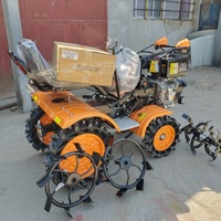 Mini Tractor de Cuatro Ruedas con Neumáticos Sólidos, Herramienta de Arado Rotatorio, Cultivador Mini con Motor Diésel
