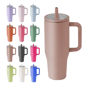 40oz Tumbler với Xử lý cách điện nước Tumbler với nắp và rơm cốc cà phê du lịch Mug thép không gỉ cho người giữ cốc