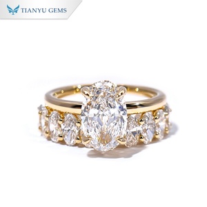 Anillo de Compromiso Tianyu Gems de Oro Amarillo de 14K con Diamante Cultivado en Laboratorio de Corte Ovalado, Anillo Nupcial Hecho a Medida - Product Image 1
