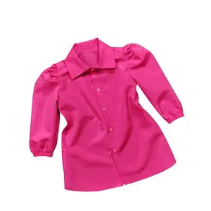秋季热粉色连衣裙衬衫2-7岁儿童灯笼袖连衣裙上衣女孩粉扑袖长t恤