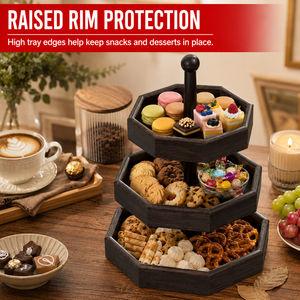 Support à gâteau octogonal à 3 niveaux en MDF - Tour à desserts en bois brun foncé pour mariage, fête, thé de l'après-midi, plateau de service pour cupcakes - Product Image 3