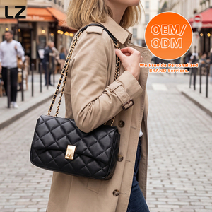 Sac à bandoulière matelassé en cuir véritable LZ avec logo personnalisé et chaîne pour femme, sacs à main en cuir Nappa tendance pour dames - Product Image 5