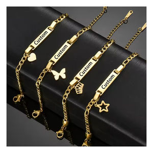 Nueva Pulsera de Acero Inoxidable con Baño de Oro PVD de 18K para Mujer, con Placa Lisa Personalizable para Grabado de Apodo, Fecha de Cumpleaños o Conmemoración - Product Image 1