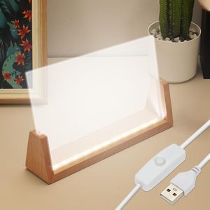 Wholesale Modern U-Shaped Solid Wood Photo Frame Base Multi Sizes Dimmable Warm White <b>LED</b> <b>Light</b> with USB Rechargeable Stand - Product Image 4