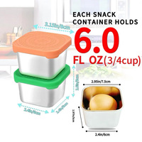 Contenants à collation carrés en acier inoxydable personnalisés de 180 ml avec couvercles en silicone pour le stockage alimentaire au travail et en pique-nique