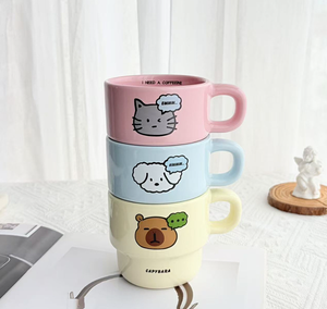 Factory Direct Custom Printed Stackable Colorful <b>Ceramic</b> <b>Mugs</b>, Stack-design Latte Drinking Cups Wholesale for Cafe & Gift - Product Image 2