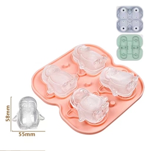 Moule à glace en silicone de qualité alimentaire mignon pingouin créatif 4 treillis de glace Whisky Mixwater Frozen Ice Hockey - Product Image 5