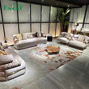 Divano di Lusso Moderno <span class=keywords><strong>Italiano</strong></span> con Rivestimento in Velluto, Set di Divani Combinabili 123 in Tessuto Artistico di Alta Gamma per Arredamento Soggiorno di Villa - Product Image 3